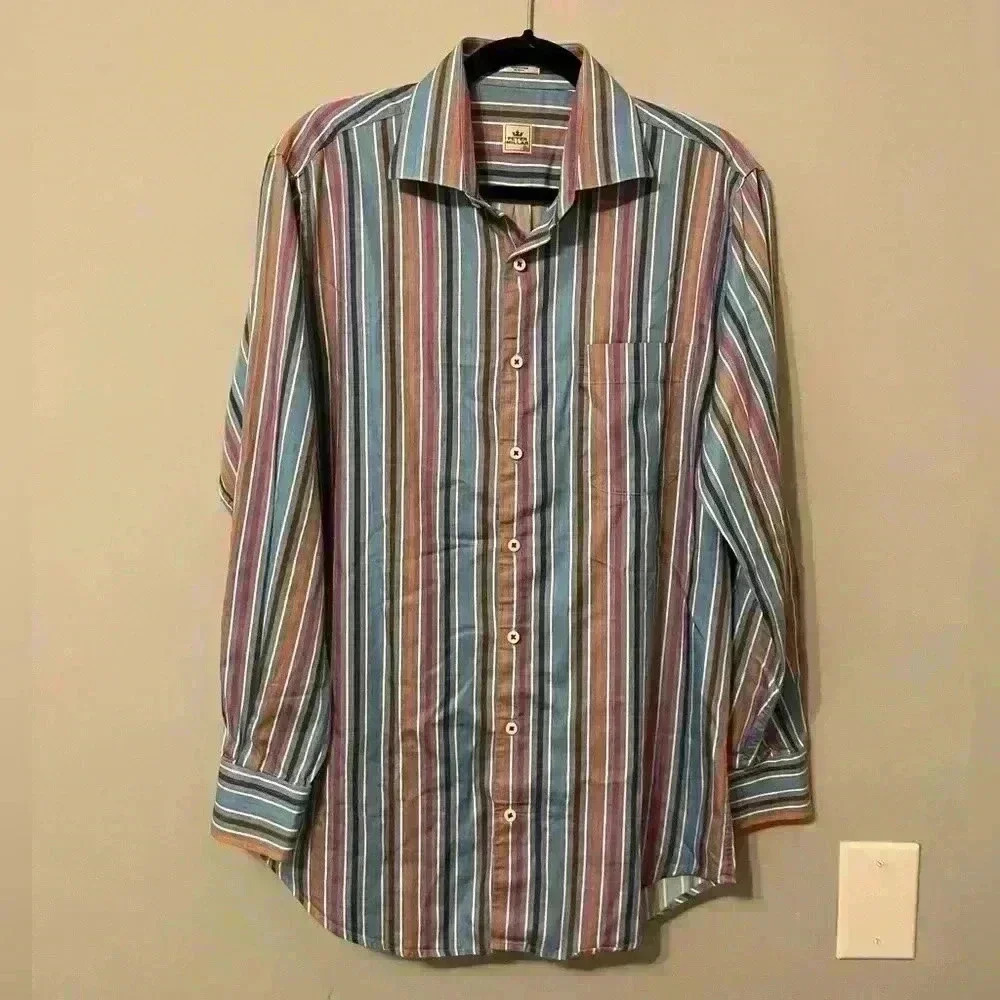 Peter Millar Striped 100% Cotton Button Down/Button Up Dress Shirt Size Medium - Picture 1 of 8